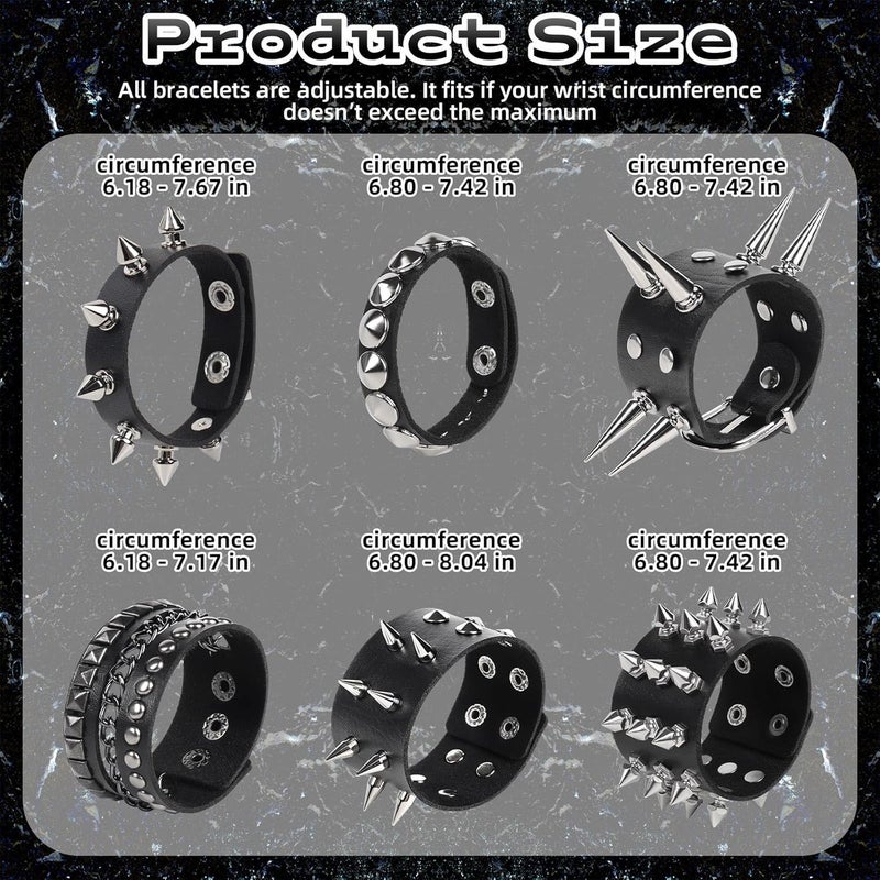 JOLYEAK Punk Leather Rivets Bracelets Punk Rock Leather Studded Bracelets 80s Wristband Emo Gothic Spike Cuff Bracelet Set for Men Women Rocker Outfits Skull Bracelet - Image 2